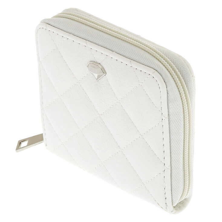Portefeuille blanc matelass&eacute; compact,