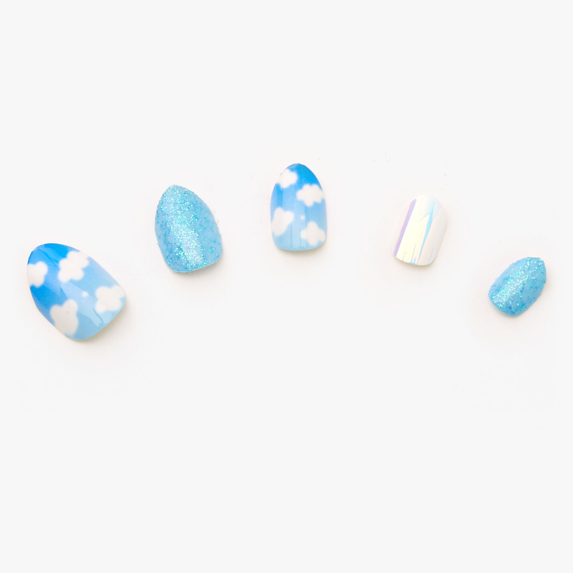Clouds Stiletto Press On Faux Nail Set - Blue, 24 Pack,