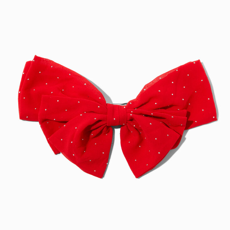 Red Crystal Embellished Bow Hair Clip,
