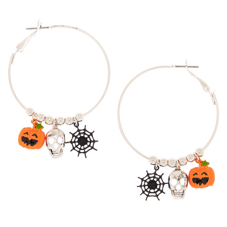 Silver 40mm Halloween Charm Hoop Earrings Claire S Us