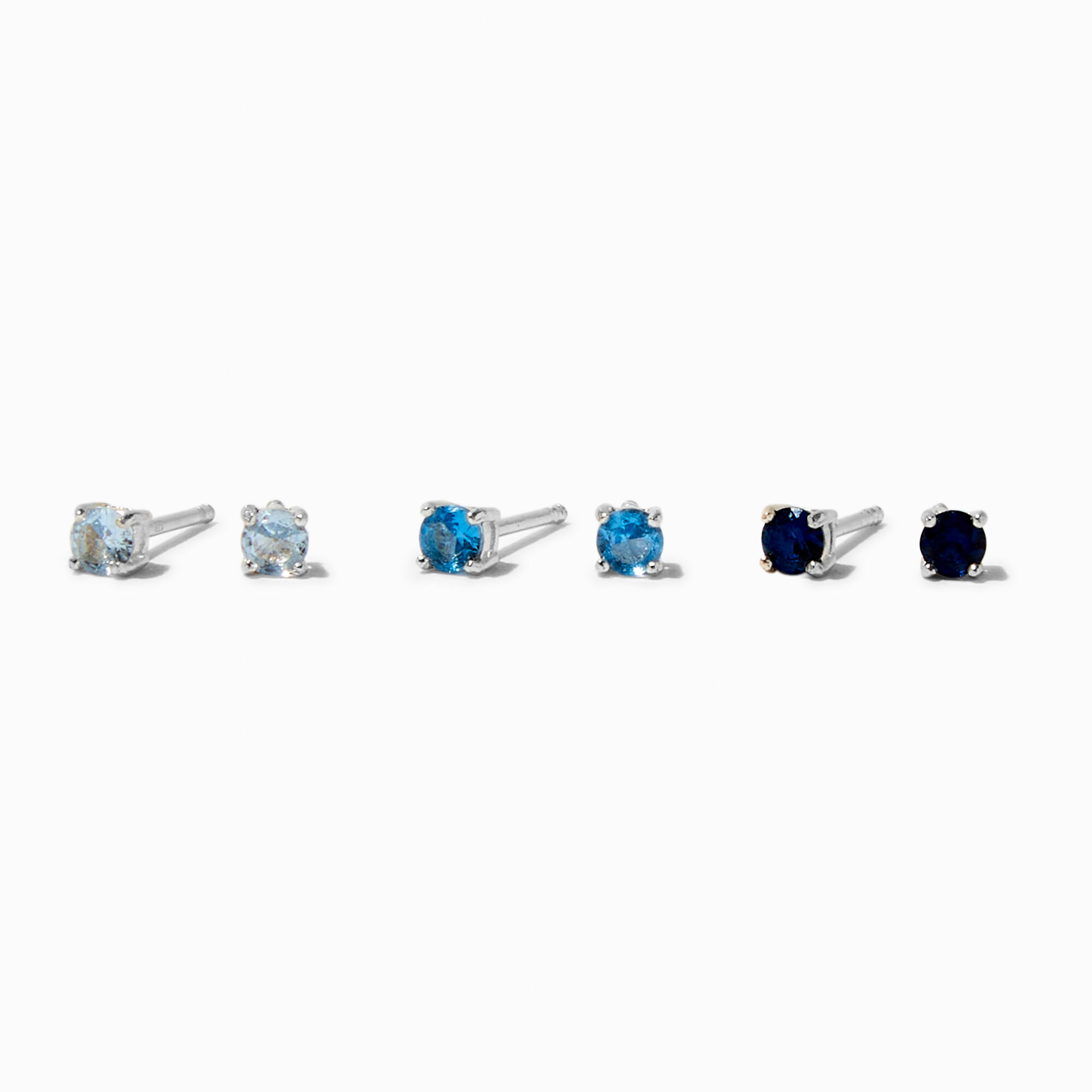 C LUXE by Claire's Sterling Silver Cubic Zirconia Blues Stud Earrings - 3 Pack,