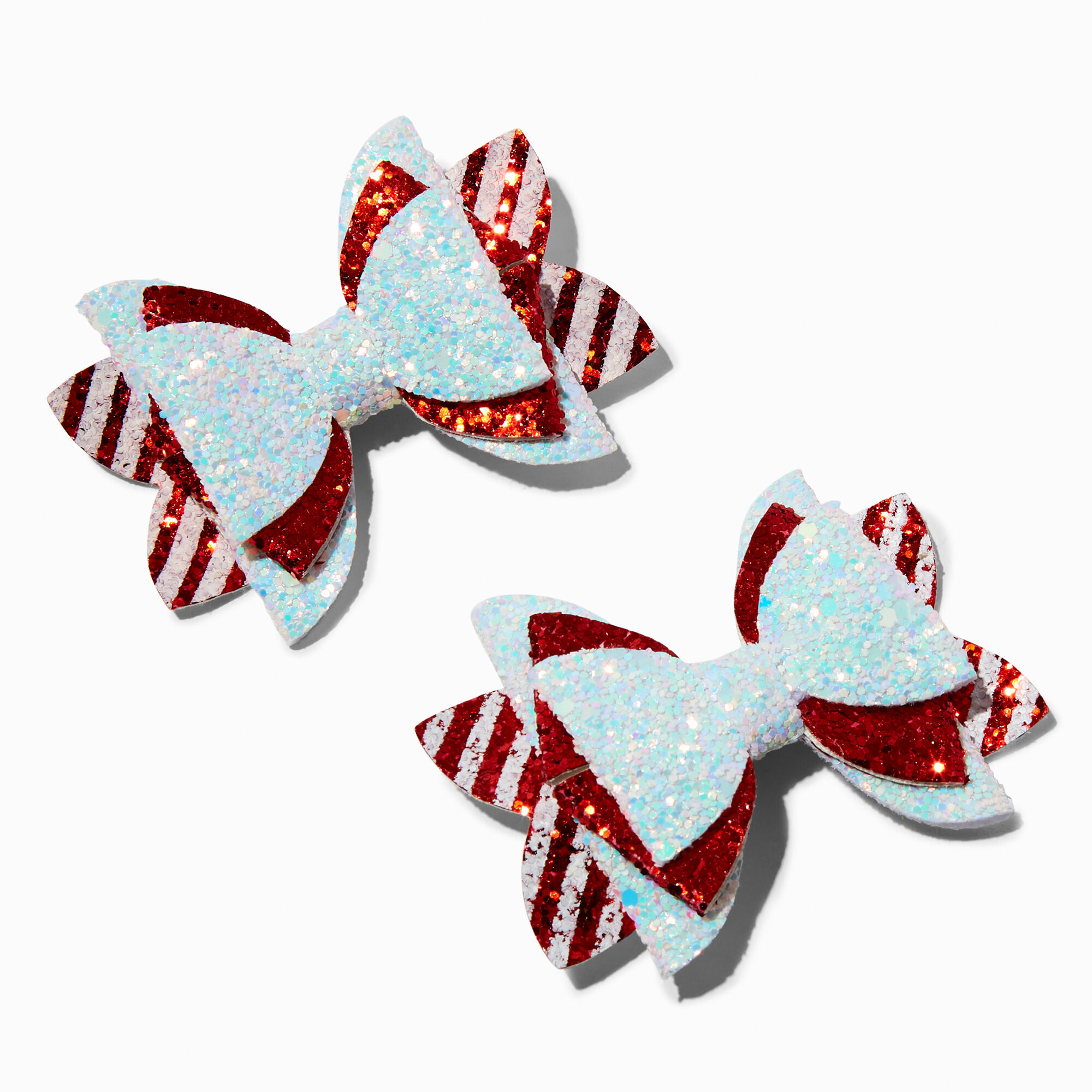 View Claires Candy Cane Stripe Glittery Hair Bow Clips 2 Pack information