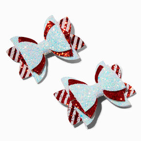 Candy Cane Stripe Glittery Hair Bow Clips - 2 Pack,
