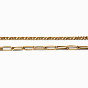 Gold-tone Stainless Steel Curb &amp; Paperclip Chain Bracelets - 2 Pack ,