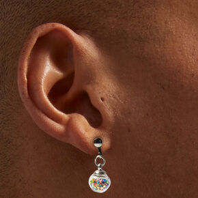 Silver 0.5&quot; Glitter Shaker Clip On Drop Earrings - 3 Pack,