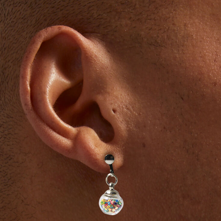Silver 0.5&quot; Glitter Shaker Clip-On Drop Earrings - 3 Pack,
