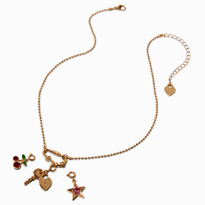 T H E M E x Claire&#39;s Cherry Gold-tone Ball Chain Charm Necklace,