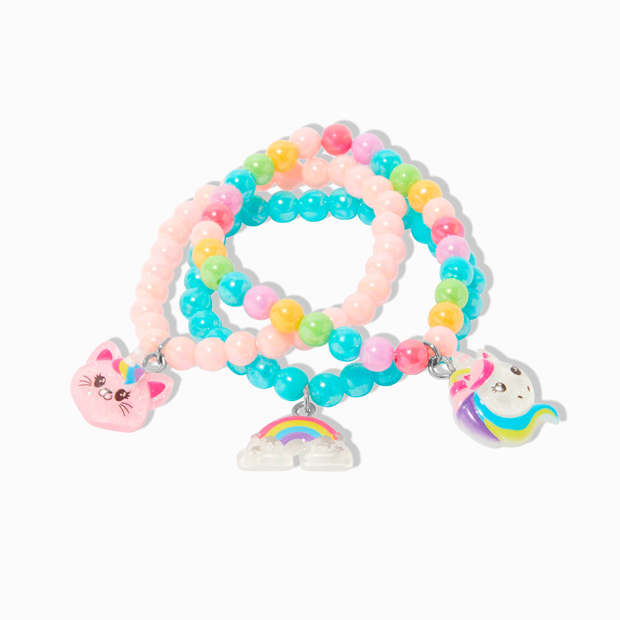 Claire's Club Charm Beaded Stretch Bracelets - 3 Pack,
