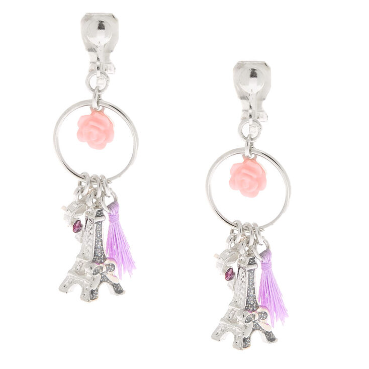 Claire's Pendantes à clip à pompons Tour Eiffel 3,8 cm couleur argenté