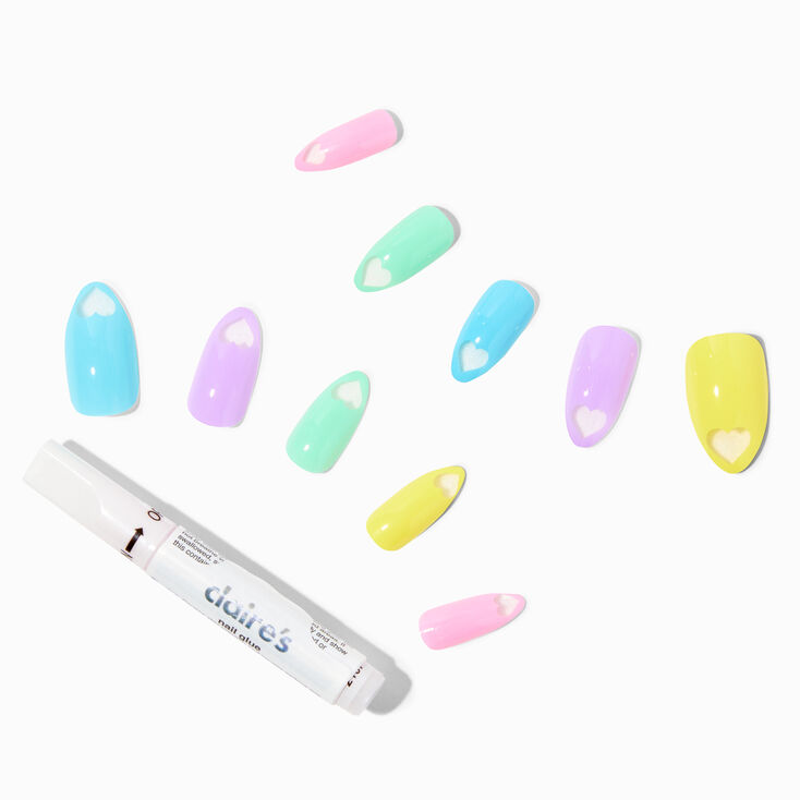 Pastel Rainbow Heart Stiletto Vegan Faux Nail Set - 24 Pack,