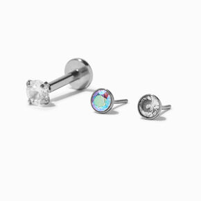 Silver-tone Anodized 16G Stud Cartilage Earrings - 3 Pack,