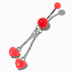 Glow in the Dark Red Heart 14G Dangle Belly Bar,