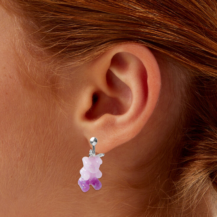 Purple Glitter Color-Changing Gummy Bears&reg; 0.5&quot; Clip-On Earrings,
