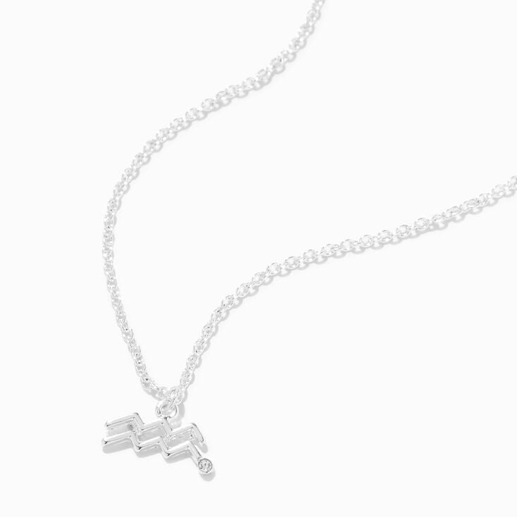 Silver Crystal Zodiac Symbol Pendant Necklace - Aquarius,