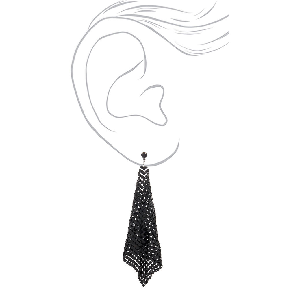 Black 4" Mesh Drop Earrings,