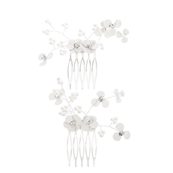 Floral Crystal &amp; Pearl Hair Comb - White,