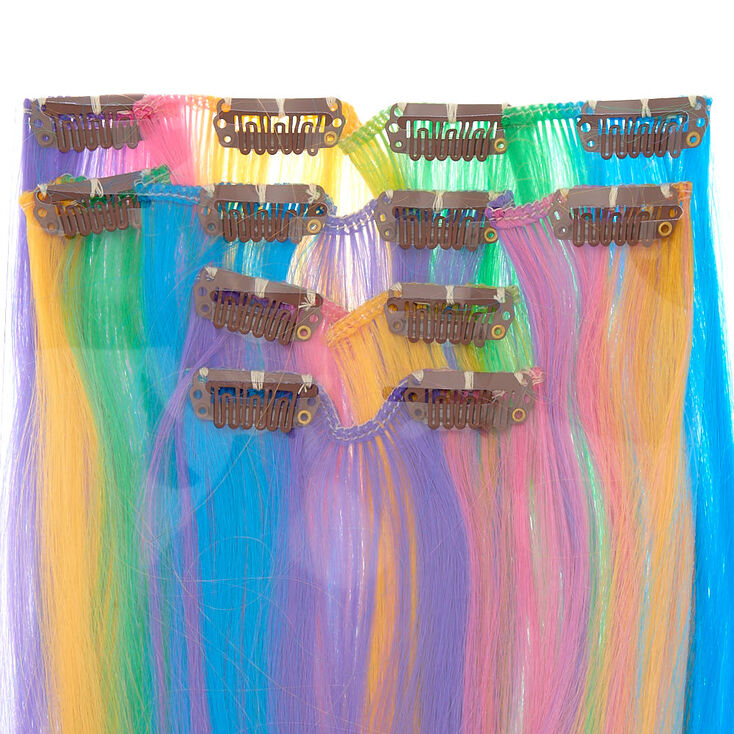 Rainbow Faux Hair Extensions 4 Pack Claire S