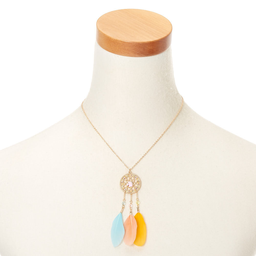 Collier à pendentif attrape-rêves licorne couleur doré,