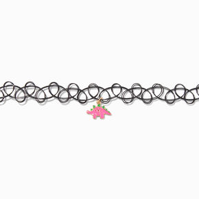 Pink Dinosaur Charm Tattoo Choker Necklace,