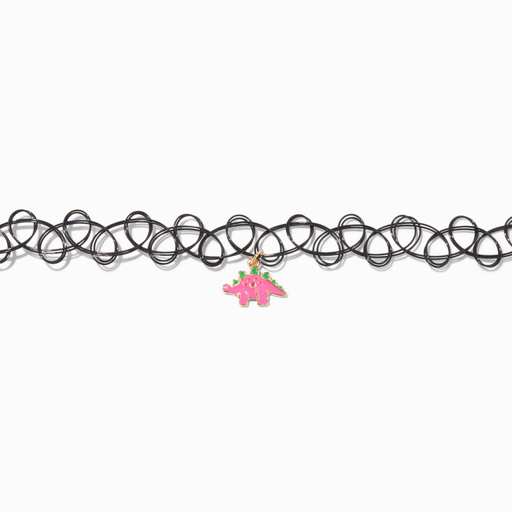 Pink Dinosaur Charm Tattoo Choker Necklace,
