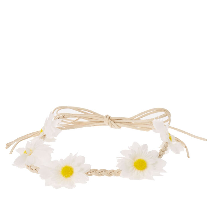 Daisy Braided Tie Headwrap - White,