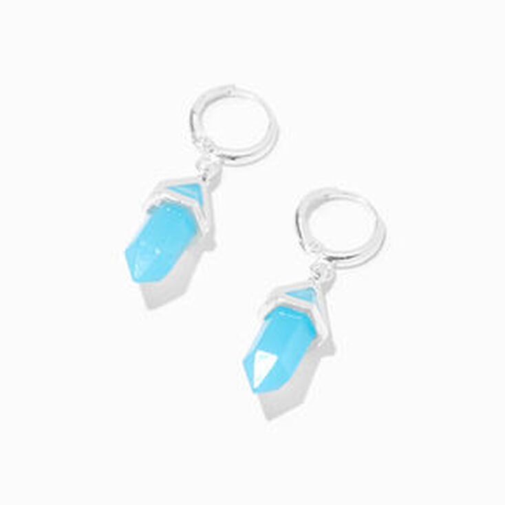 Blue Mystical Gem 10mm Huggie Hoop Drop Earrings,