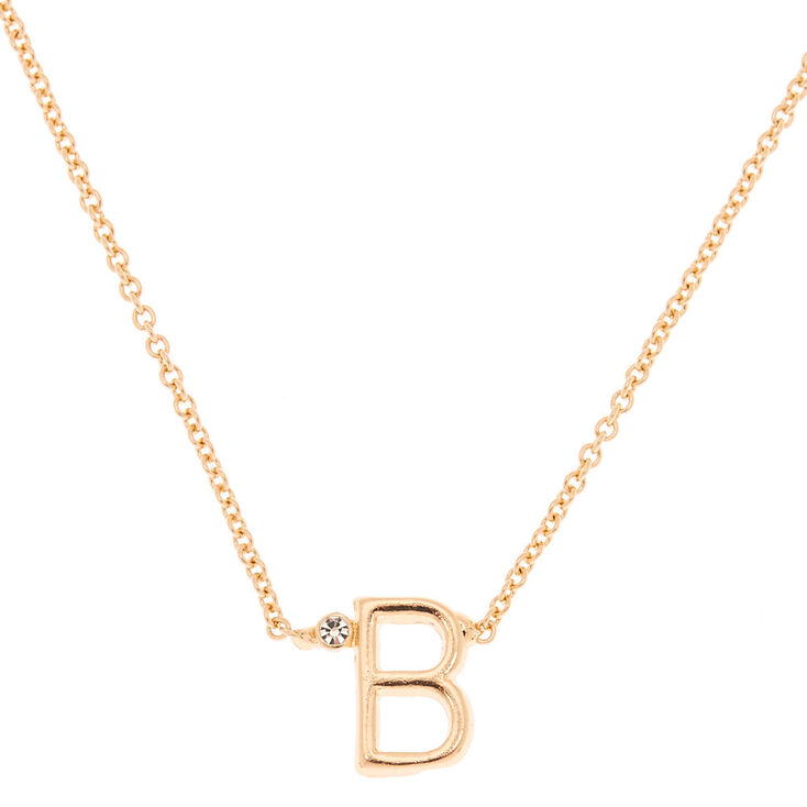 Gold Stone Initial Pendant Necklace - B,