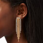 Gold Rhinestone 4&quot; Disco Fringe Drop Earrings,