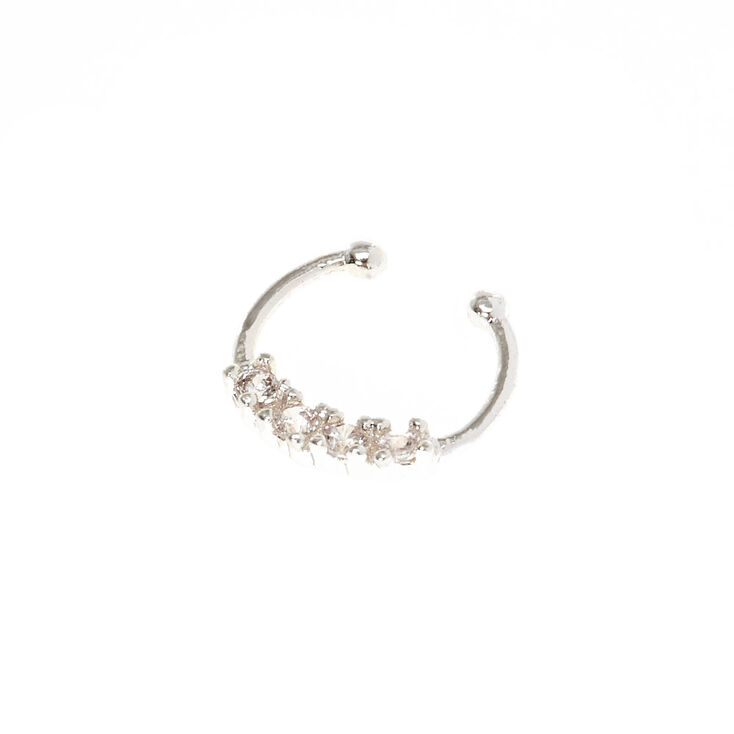 Septum NO PIERCING! Fake Nose Ring Fake Nose Ring Sterling Silver  Faux Nose Ring With Clear Accent Septum Jewelry