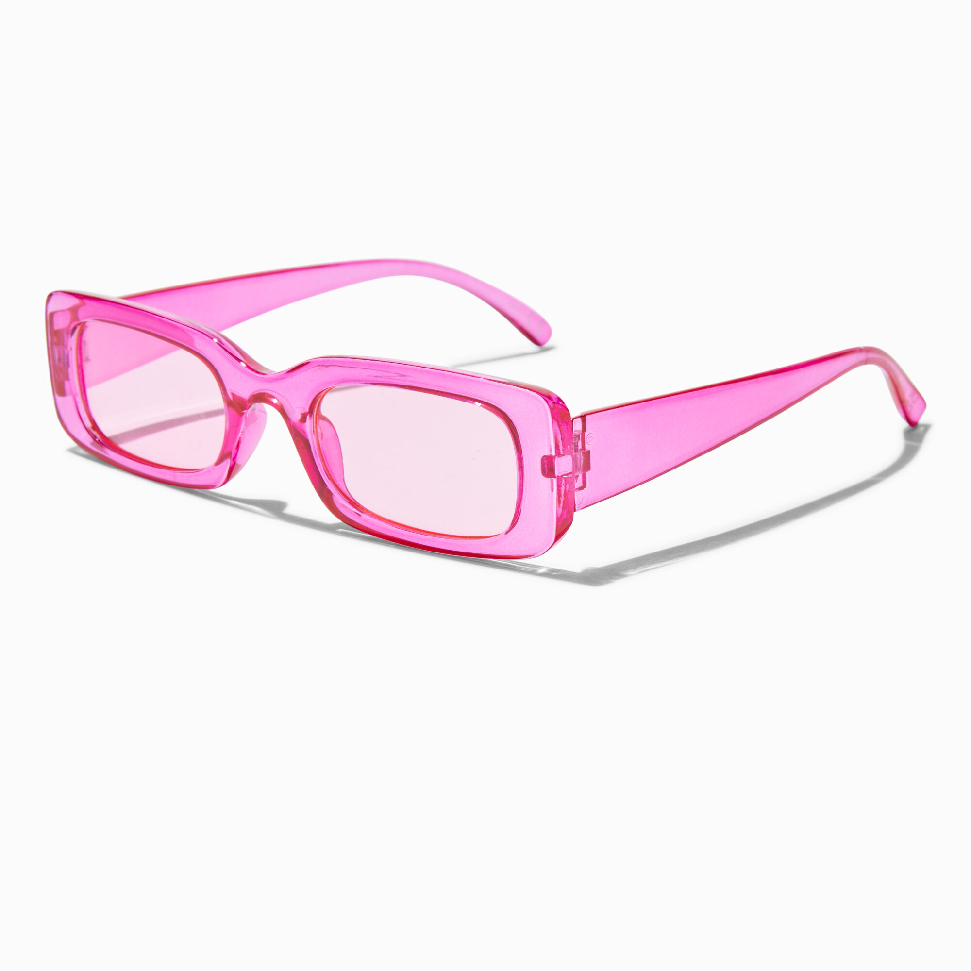 Translucent Fuchsia Rectangular Frame Sunglasses Claire s