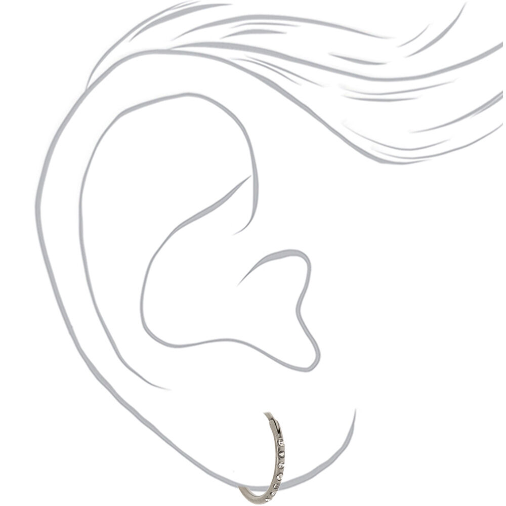 Silver-tone Titanium 10mm Sleek Crystal Hoop Earrings,