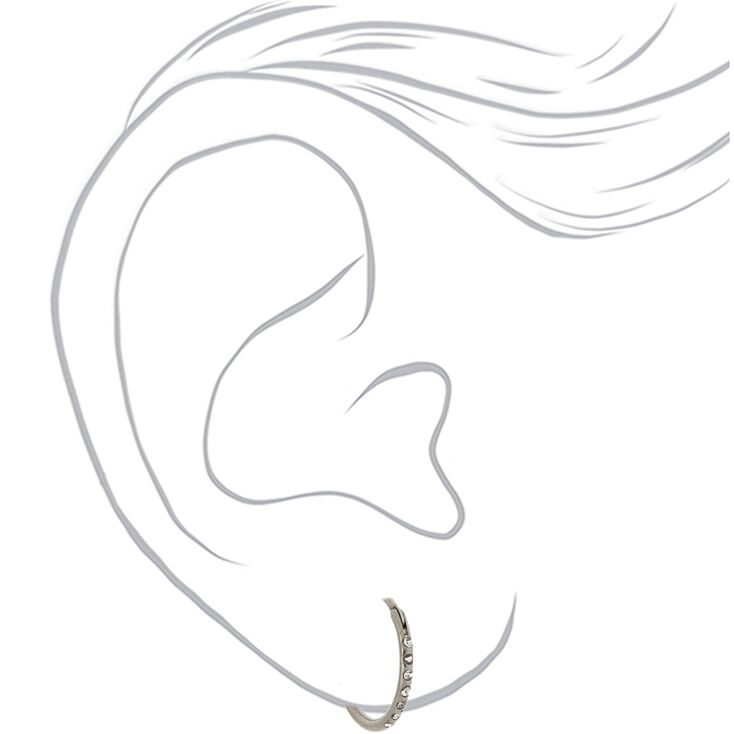 Silver-tone Titanium 10mm Sleek Crystal Hoop Earrings,