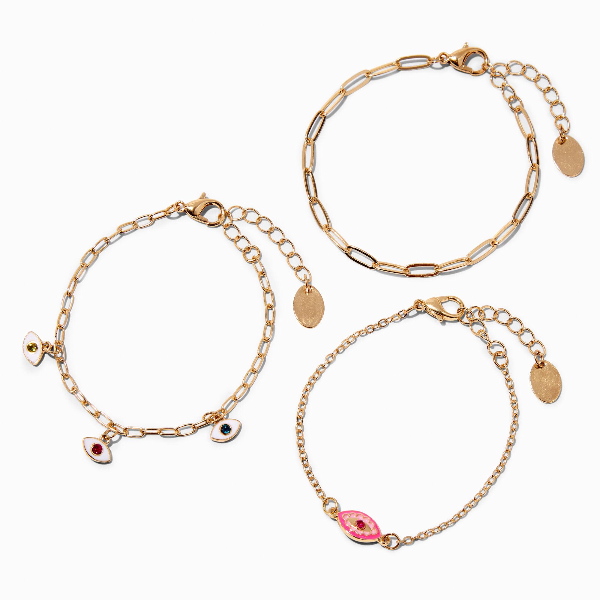 View Claires Club Evil Eye Charm Bracelets 3 Pack Gold information