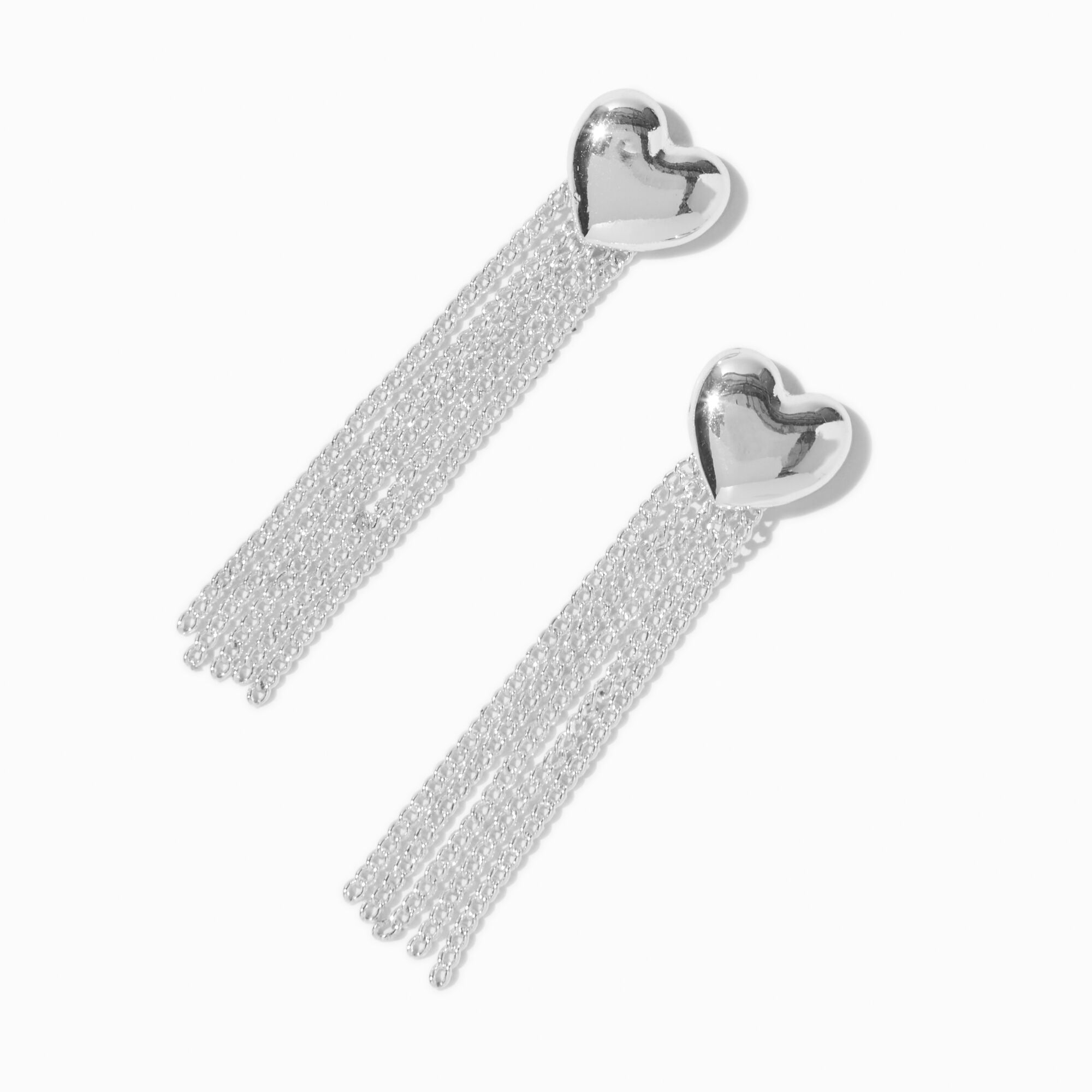 Silver-tone Heart Fringe Drop Earrings,