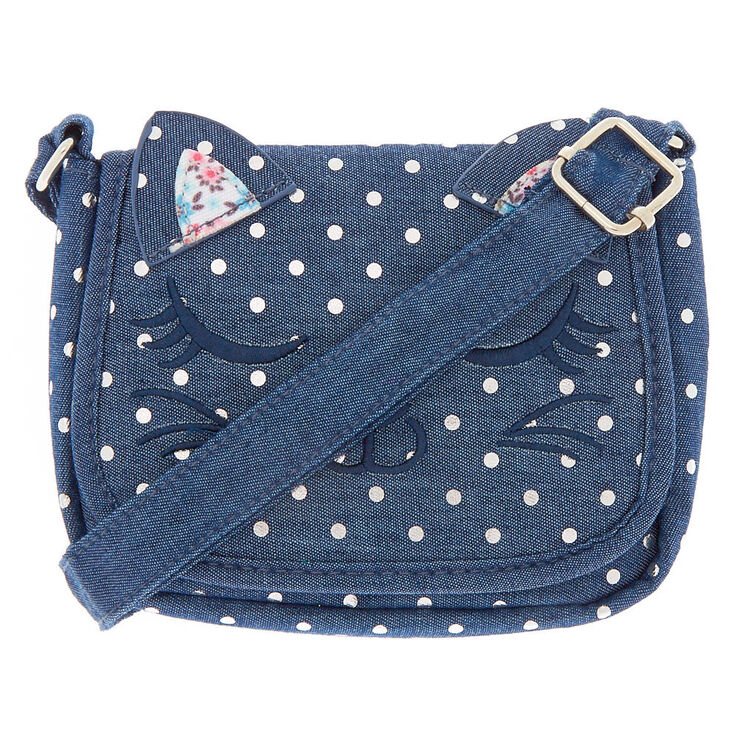 Claire&#39;s Club Denim Cat Crossbody Bag - Navy,