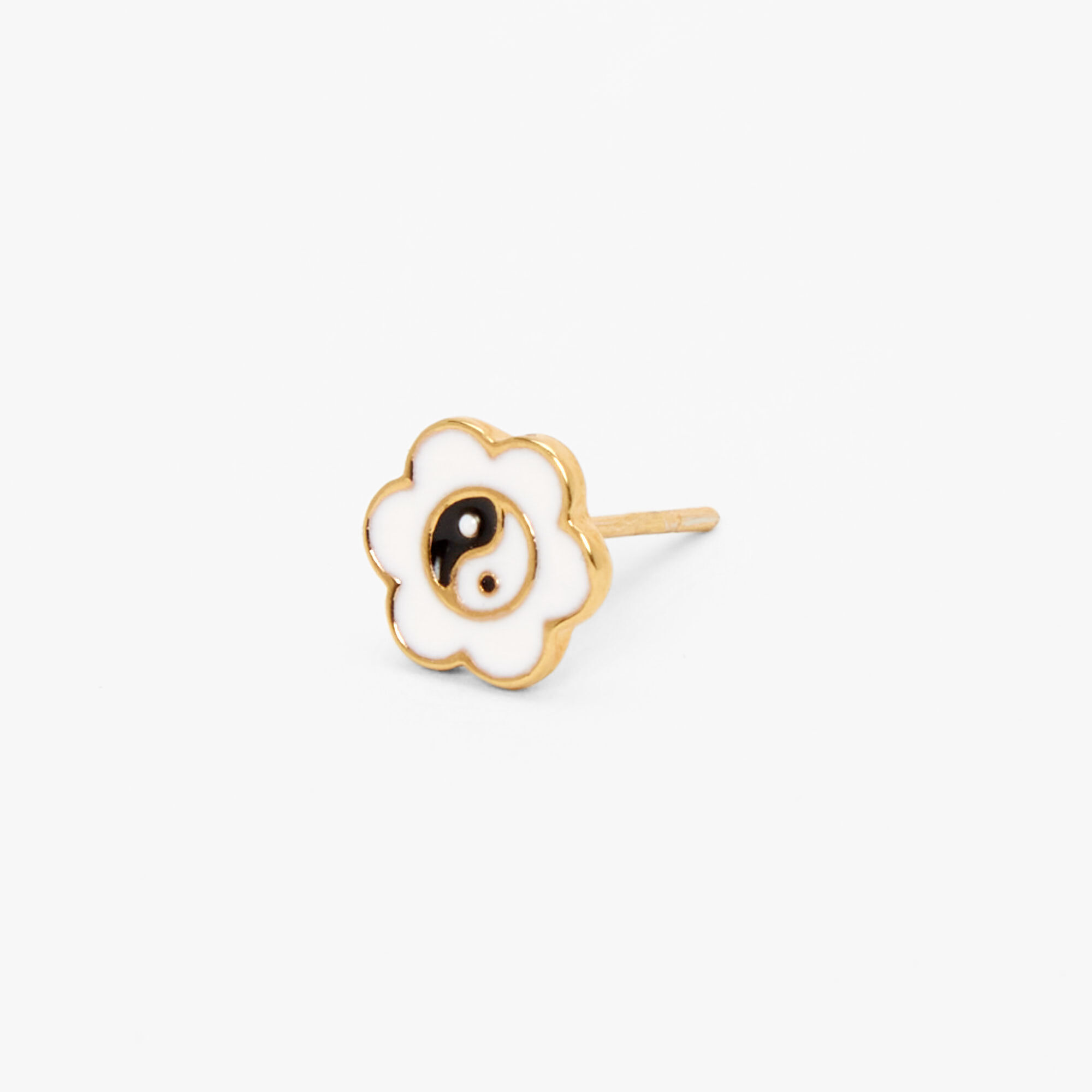 View Claires 18K Plated One Enamel Yin Yang Flower Stud Earring Gold information