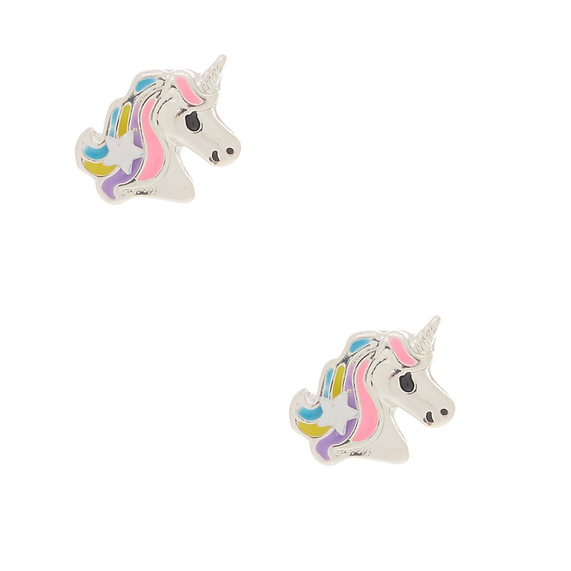View Claires Pretty Pastel Unicorn Stud Earrings Silver information