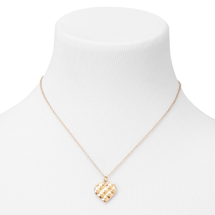 Collier &agrave; pendentif c&oelig;ur matelass&eacute; couleur dor&eacute;e,