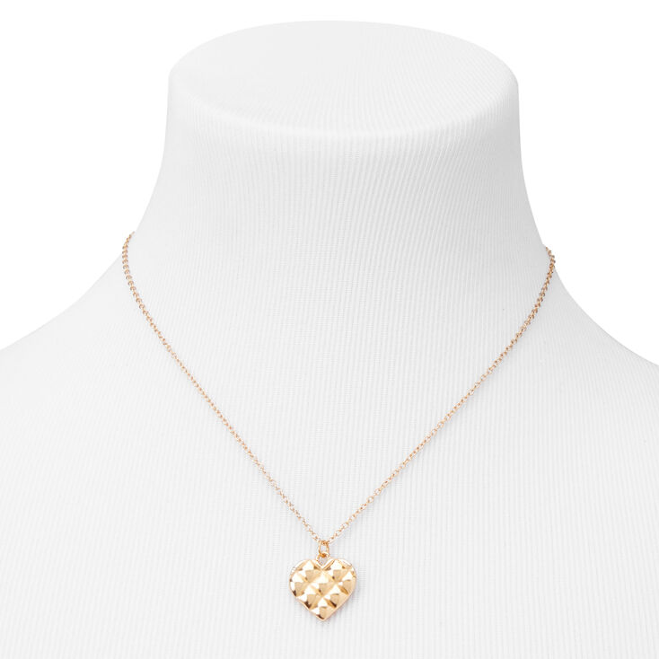 Gold Quilted Heart Pendant Necklace,