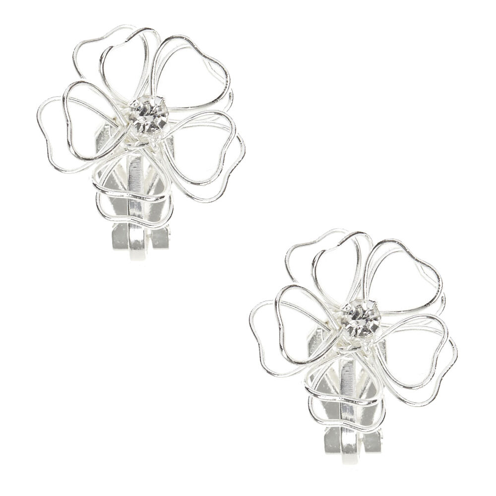 Silver-tone Flower Clip On Earrings,