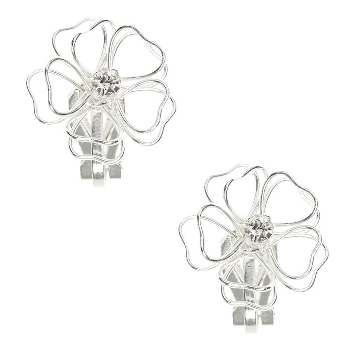 Silver Flower Clip-On Earrings,