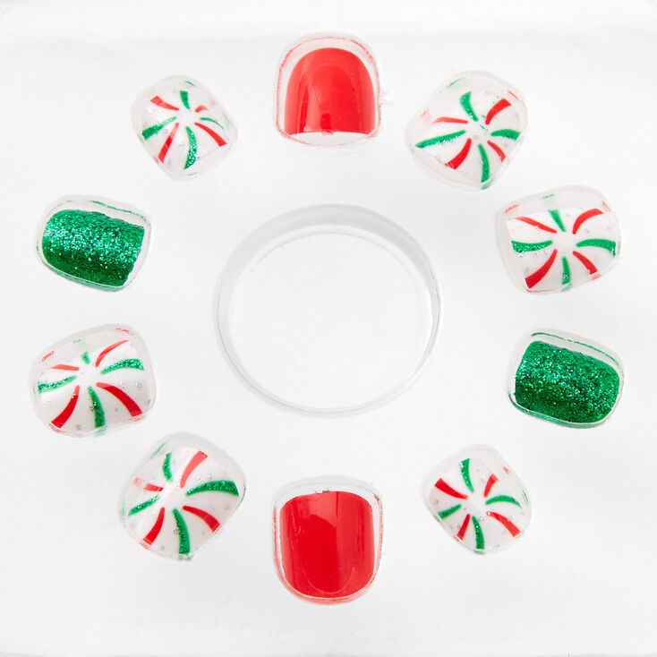 Claire&#39;s Club Peppermint Swirl Square Press On Faux Nail Set - 10 Pack,