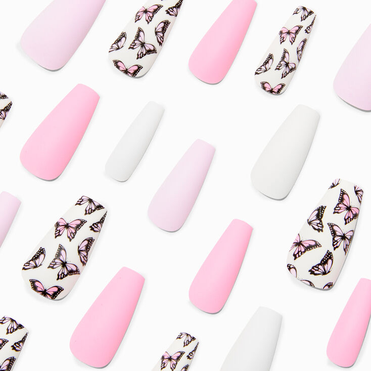 Matte Lilac Butterfly Coffin Vegan Faux Nail Set &#40;24 pack&#41;,