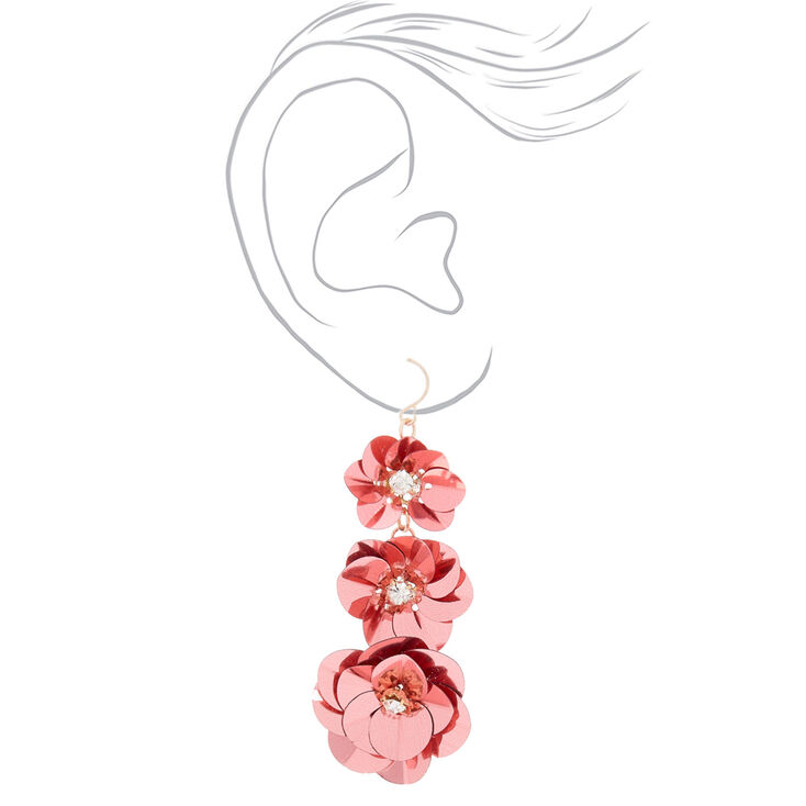 2&quot; Sequin Flower Drop Earrings - Pink,