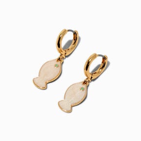 Gold-tone Iridescent Fish Clicker Hoop Earrings,