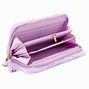 Lavender Furry Pearl Initial Wristlet Wallet - E,