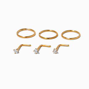 Gold-tone Titanium 20G Cubic Zirconia Studs &amp; Hoops - 6 Pack,