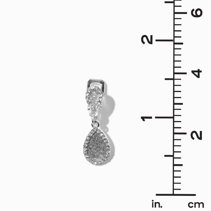 Silver-tone Tiny Glitter Teardrop Clip-on 1&quot; Drop Earrings,