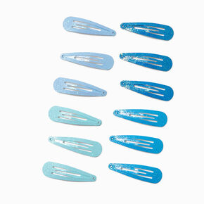 Mixed Blue Glitter Snap Clips - 12 Pack ,