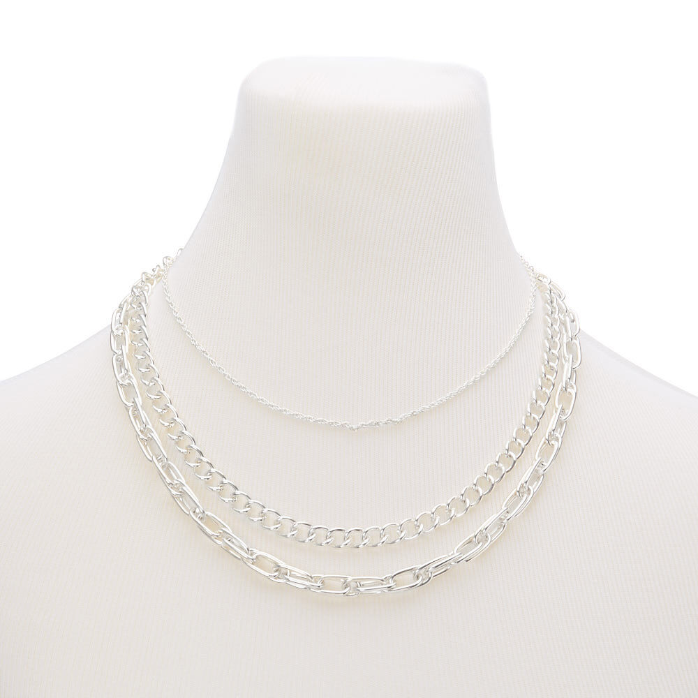 Silver Chain Multi Strand Necklace,